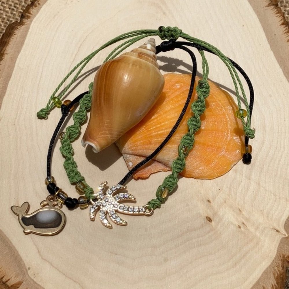 Whale & Coconut Tree sea braided Bracelet set